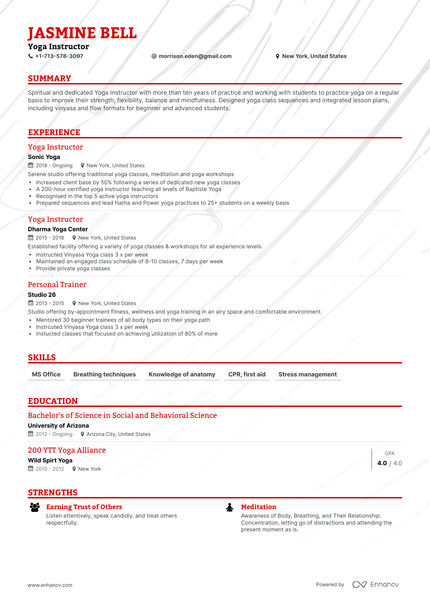 Yoga Instructor Resume Examples & Guide for 2023 (Layout, Skills ...