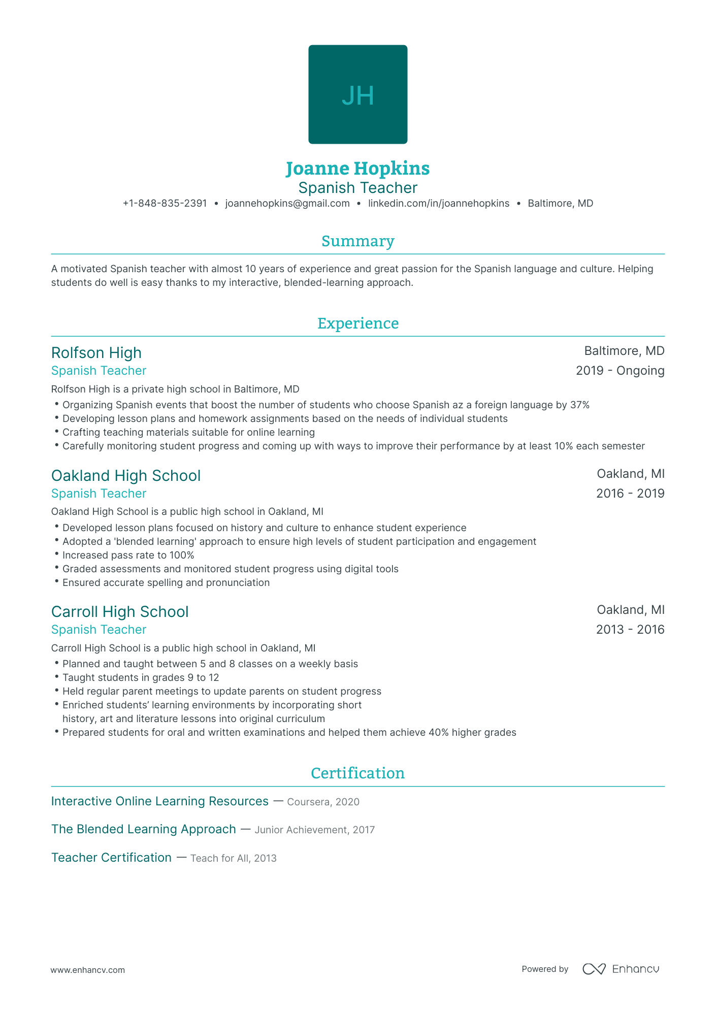 5 Spanish Teacher Resume Examples & Guide for 2024