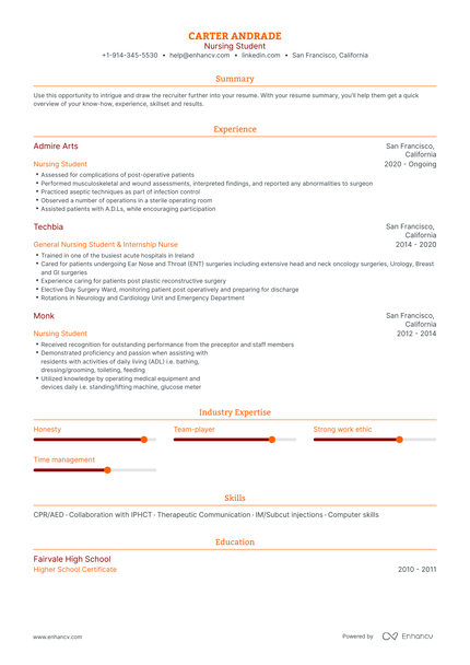 DOWNLOAD: Nursing Student Resume Example for 2023 | Enhancv.com (Layout ...