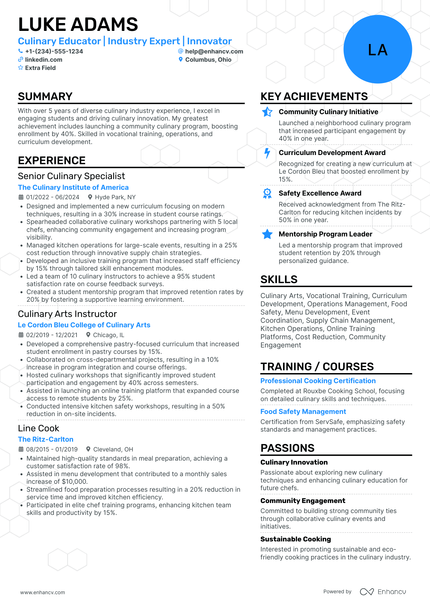 22 Culinary Resume Examples & Guide for 2026