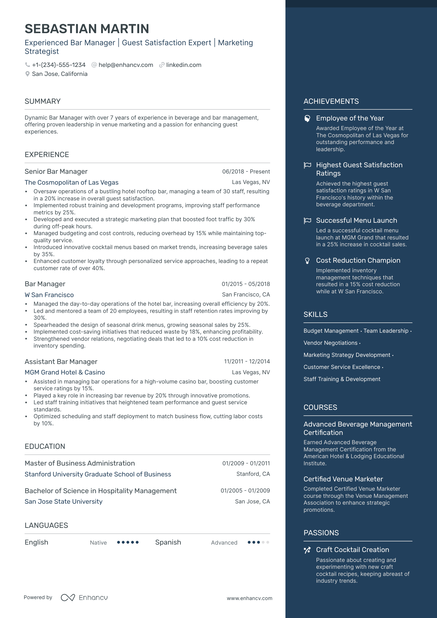 5 Bar Manager Resume Examples & Guide for 2024