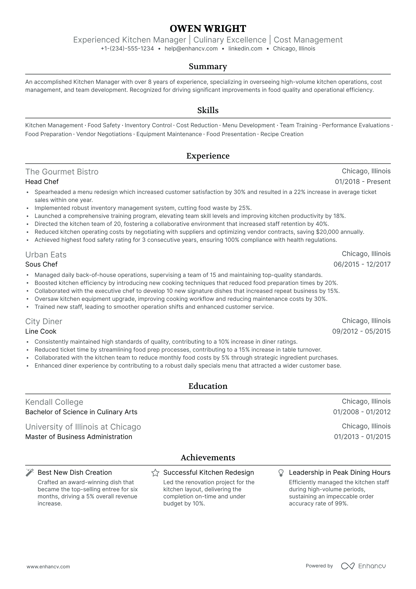 5 Kitchen Manager Resume Examples & Guide for 2024