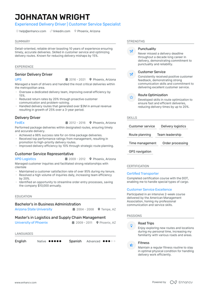 5 Food Delivery Driver Resume Examples & Guide for 2024