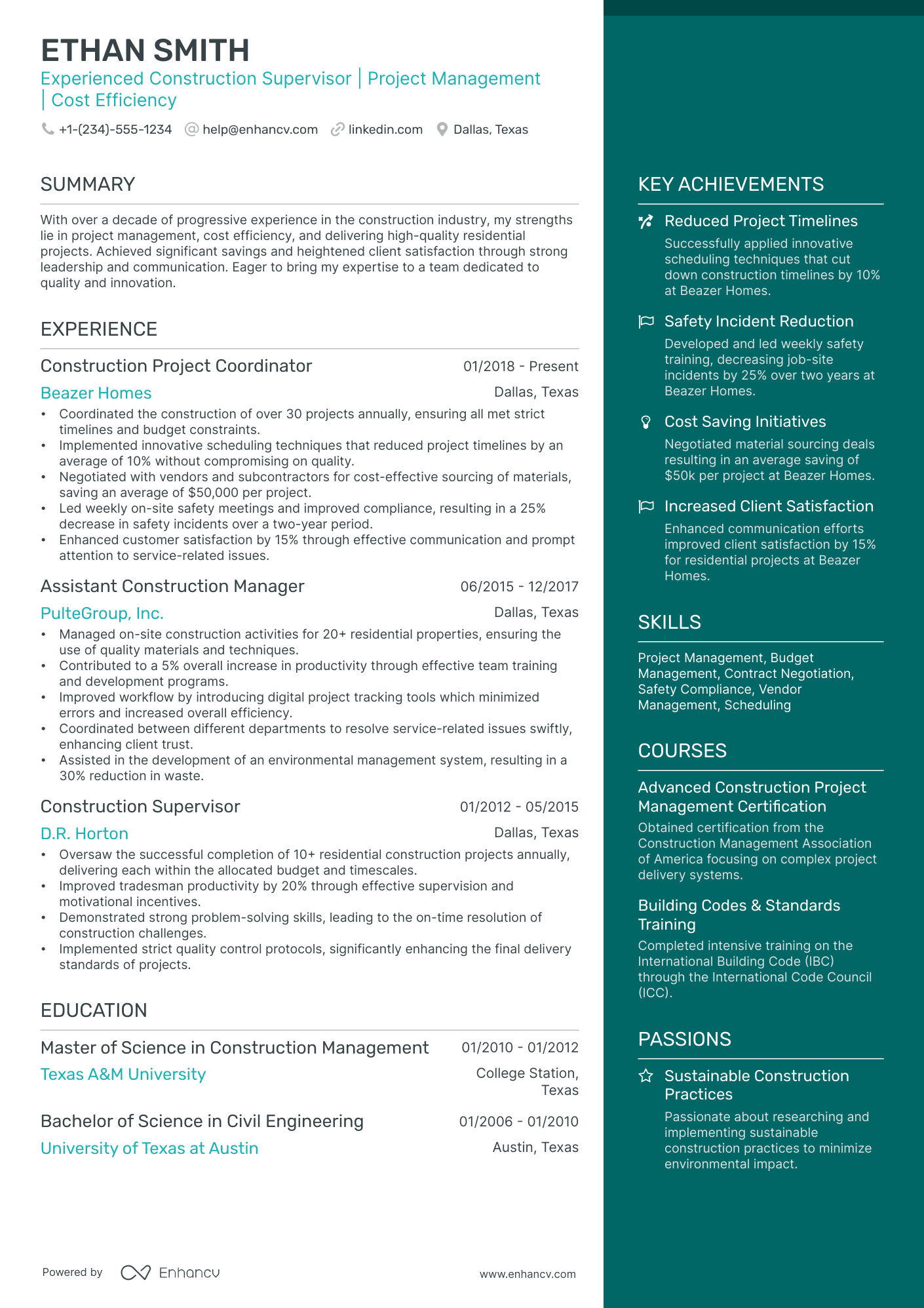 10 Construction Manager Resume Examples & Guide for 2026