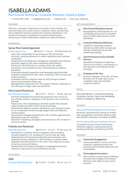 10 Pest Control Resume Examples & Guide for 2025