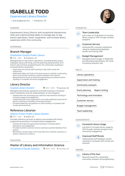 5 Library Director Resume Examples Guide For 2023   AHR0cHM6Ly9jZG4uZW5oYW5jdi5jb20vcHJlZGVmaW5lZC1leGFtcGxlcy9nNDUzQXZTT0ZoamdhUmpFbTFNUWVWcFdtTzdQWnp5RmIxaXFBUVNwL2ltYWdlLnBuZw~~. 