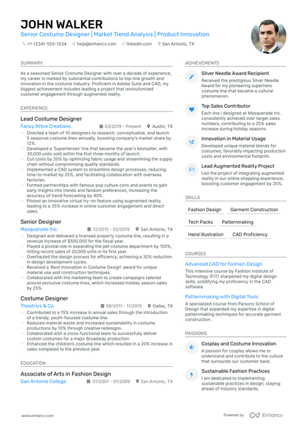 5 Costume Designer Resume Examples & Guide For 2024