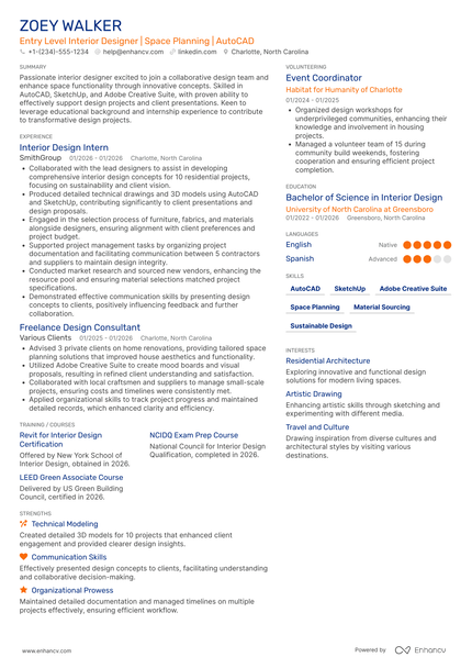 25 Interior Designer Resume Examples & Guide for 2026