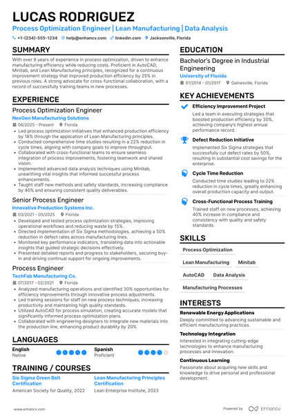 21 Process Engineer Resume Examples & Guide for 2026