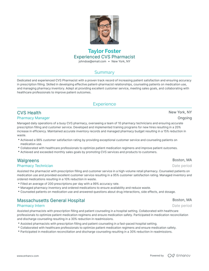 5 CVS Pharmacist Resume Examples & Guide for 2023