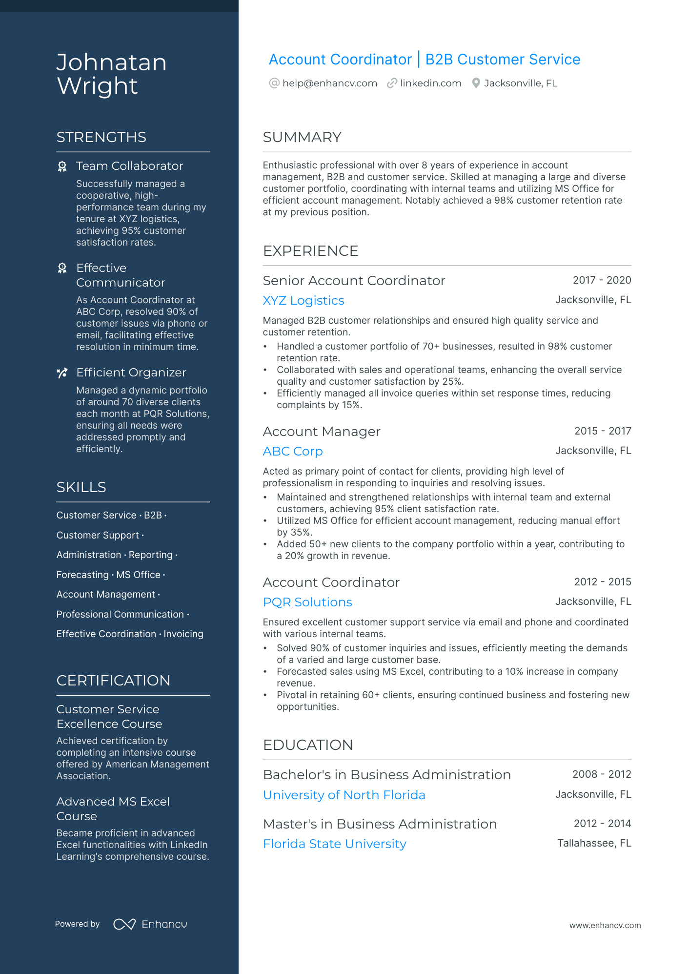 5 Account Coordinator Resume Examples & Guide for 2024