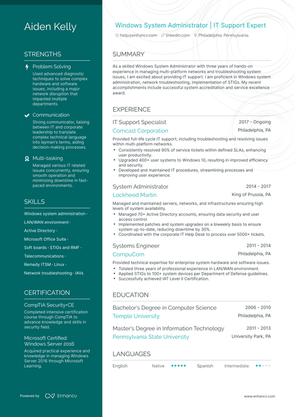 5 Windows System Administrator Resume Examples & Guide for 2024