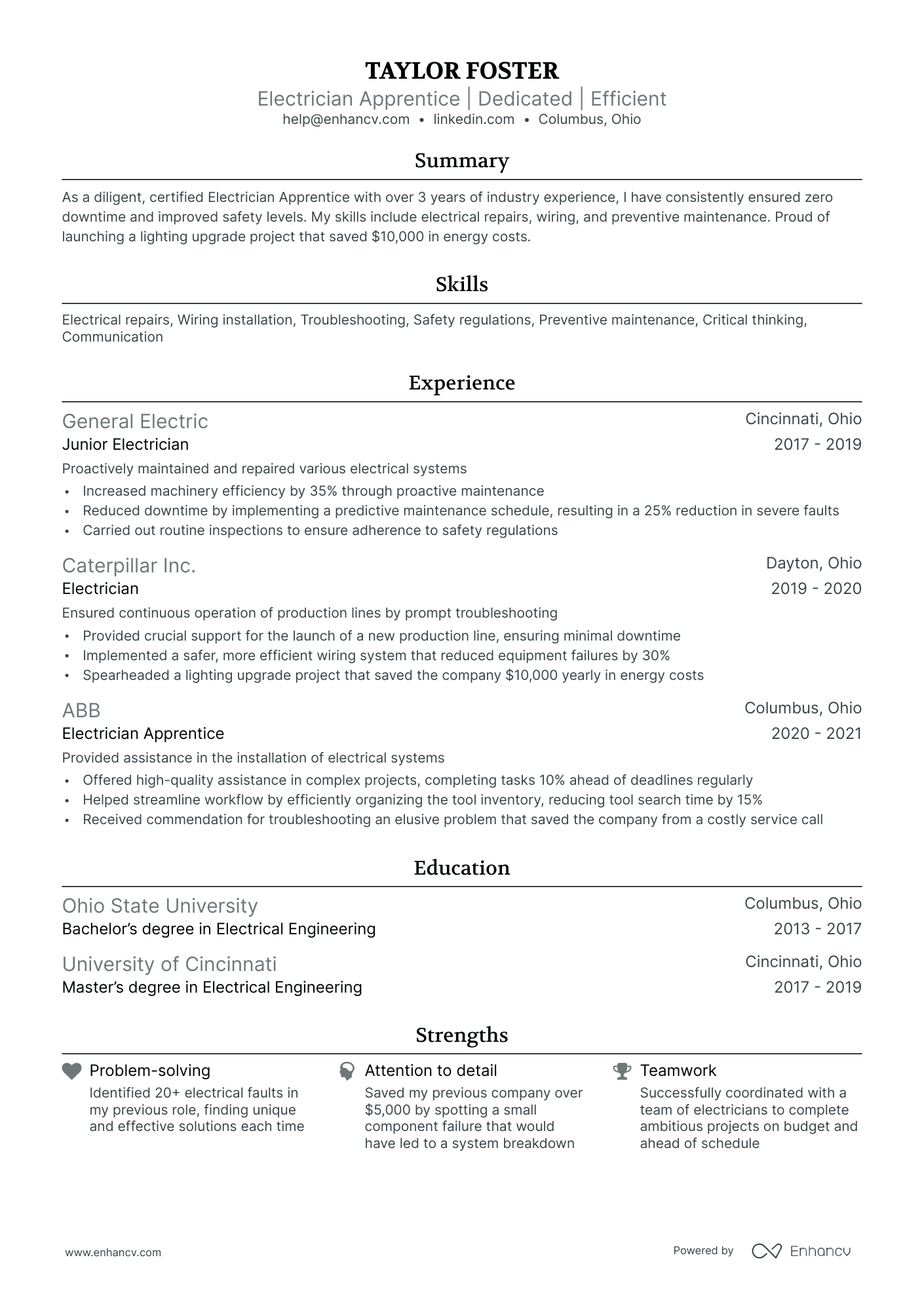 10 Electrician Apprentice Resume Examples & Guide for 2026