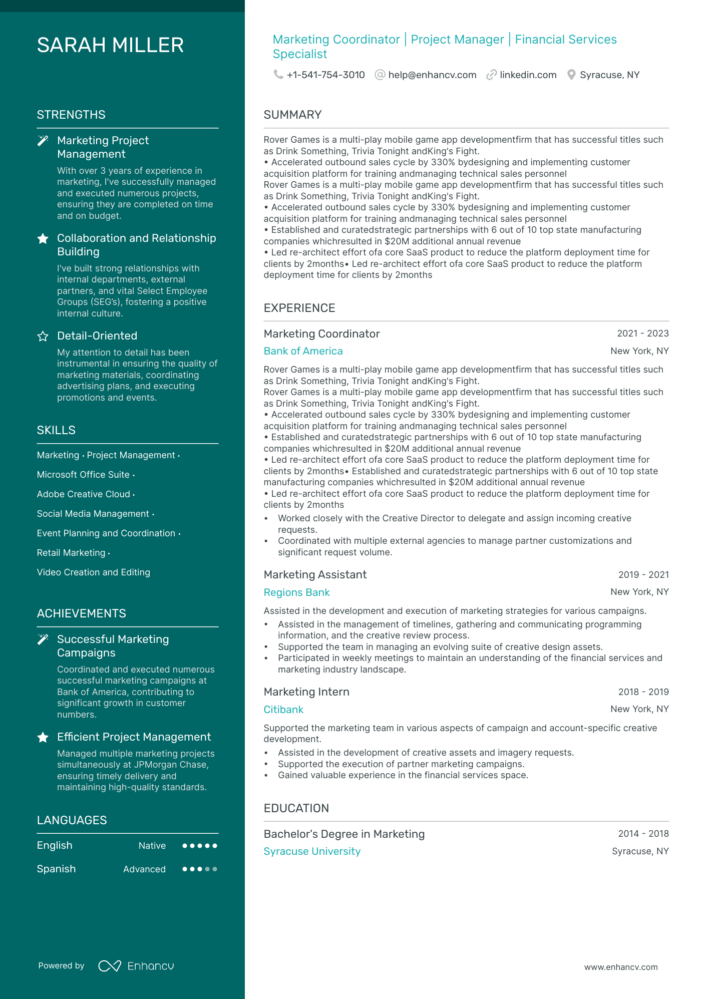 Marketing resume example