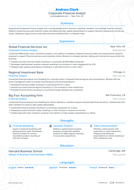 5 Corporate Financial Analyst Resume Examples & Guide for 2023