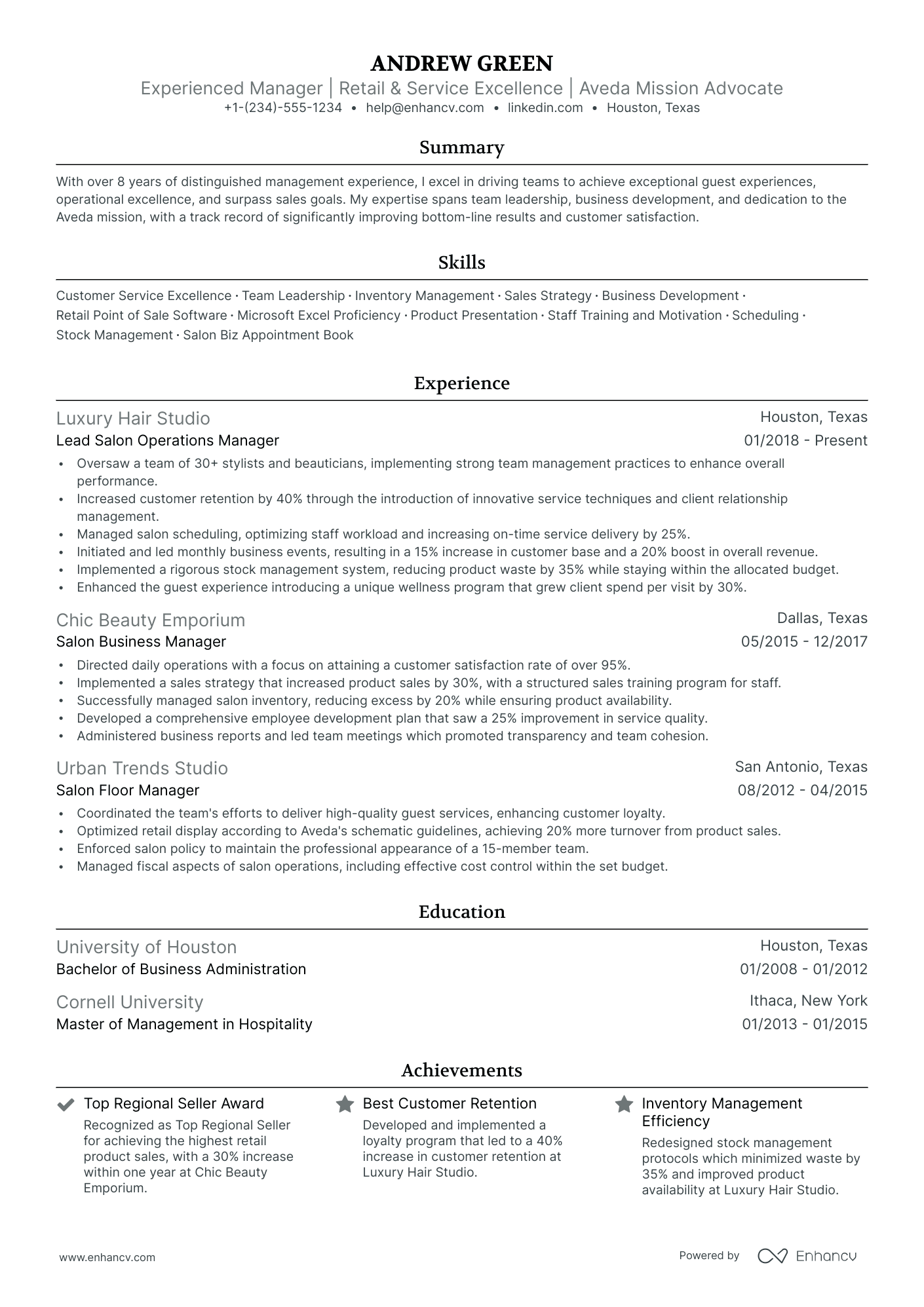 5 Salon Manager Resume Examples & Guide for 2024