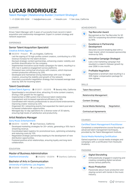 5 Talent Manager Resume Examples & Guide for 2024