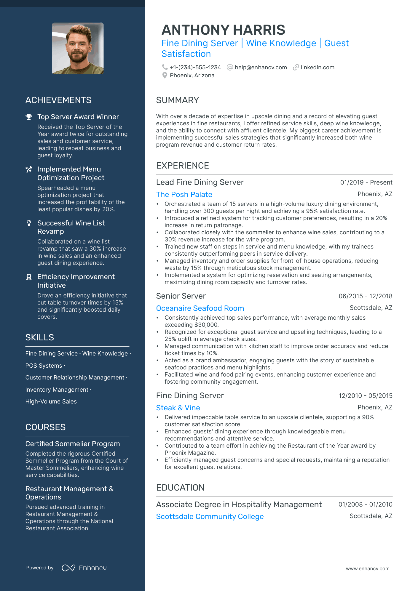 5 Fine Dining Resume Examples & Guide for 2024