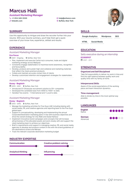 Assistant Marketing Manager Resume Examples & Guide for 2023 (Layout ...