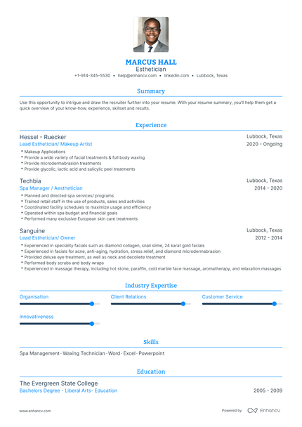 Job-Winning Esthetician Resume Examples, Samples & Tips | Enhancv ...