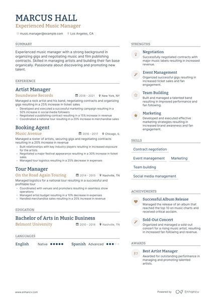 5 Artist Manager Resume Examples & Guide for 2023