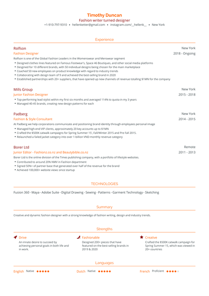 6 Fashion Designer Resume Examples & Guide for 2024