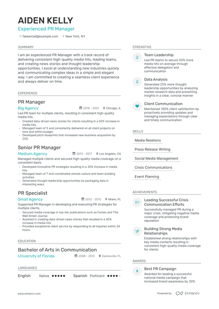 5 Public Relations Manager Resume Examples & Guide for 2023