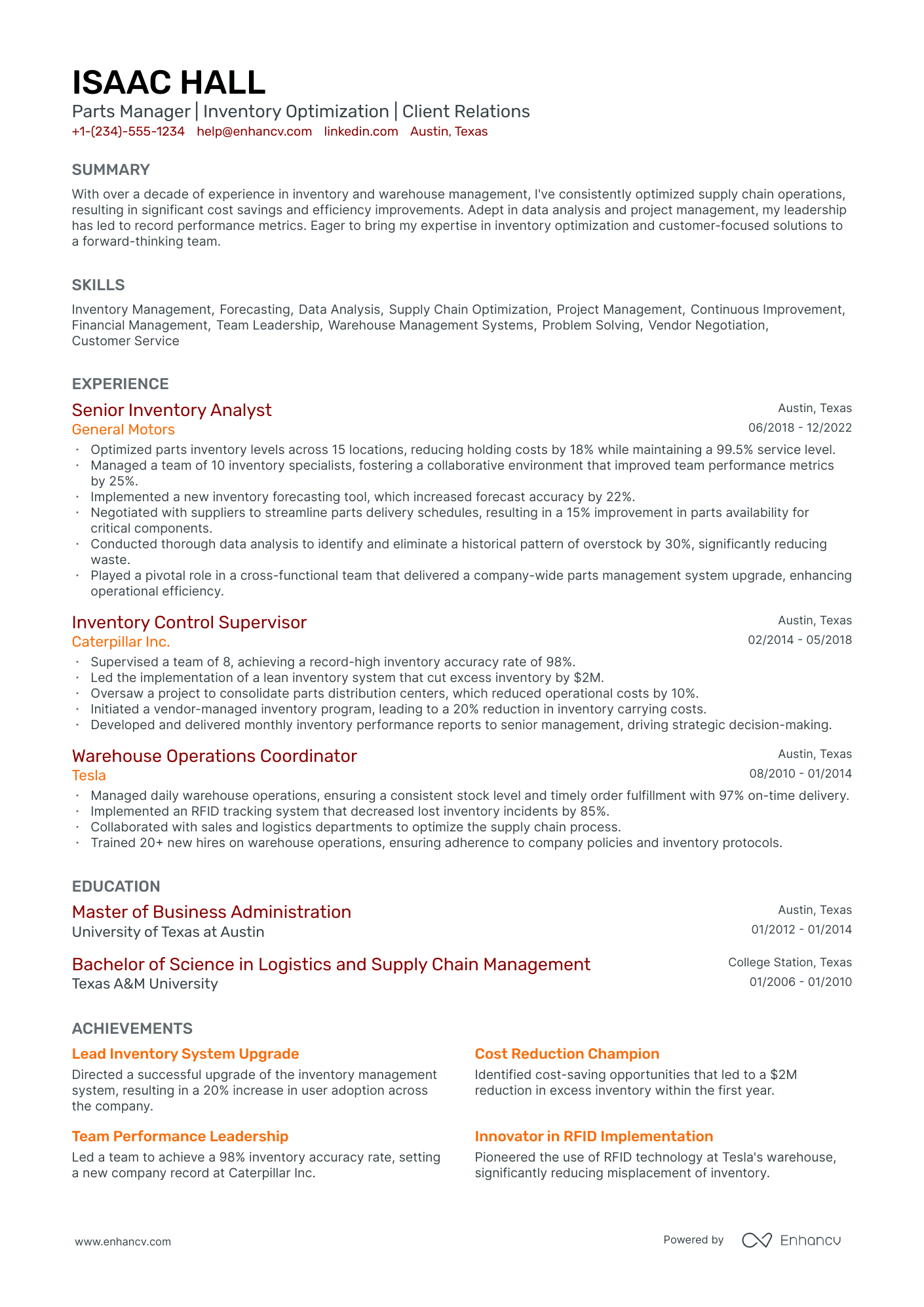 5 Parts Manager Resume Examples & Guide for 2024