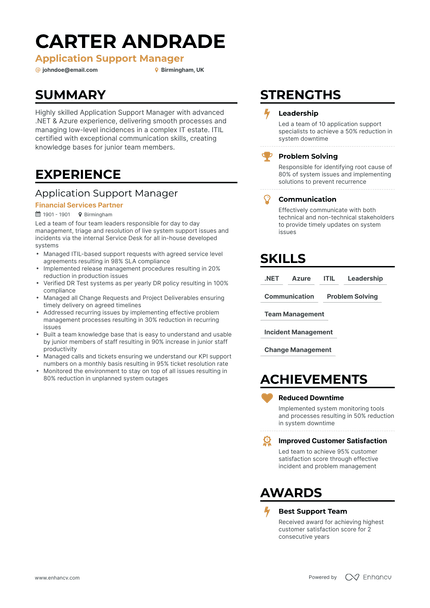 application support manager resume examples