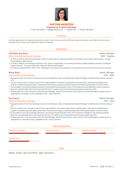 Engineering Program Manager Resume Examples & Guide for 2023 (Layout ...