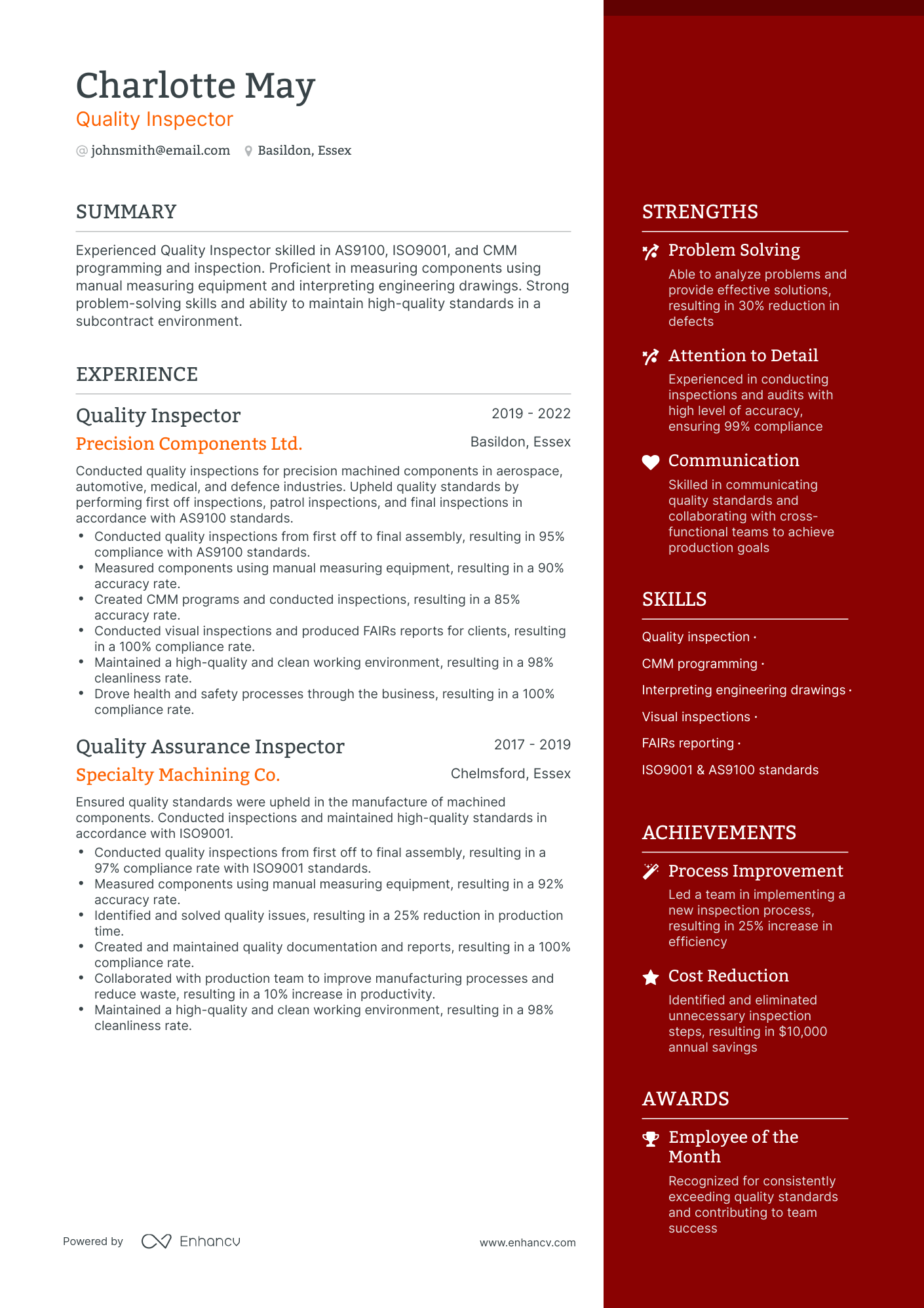 5 Quality Inspector Resume Examples & Guide for 2024