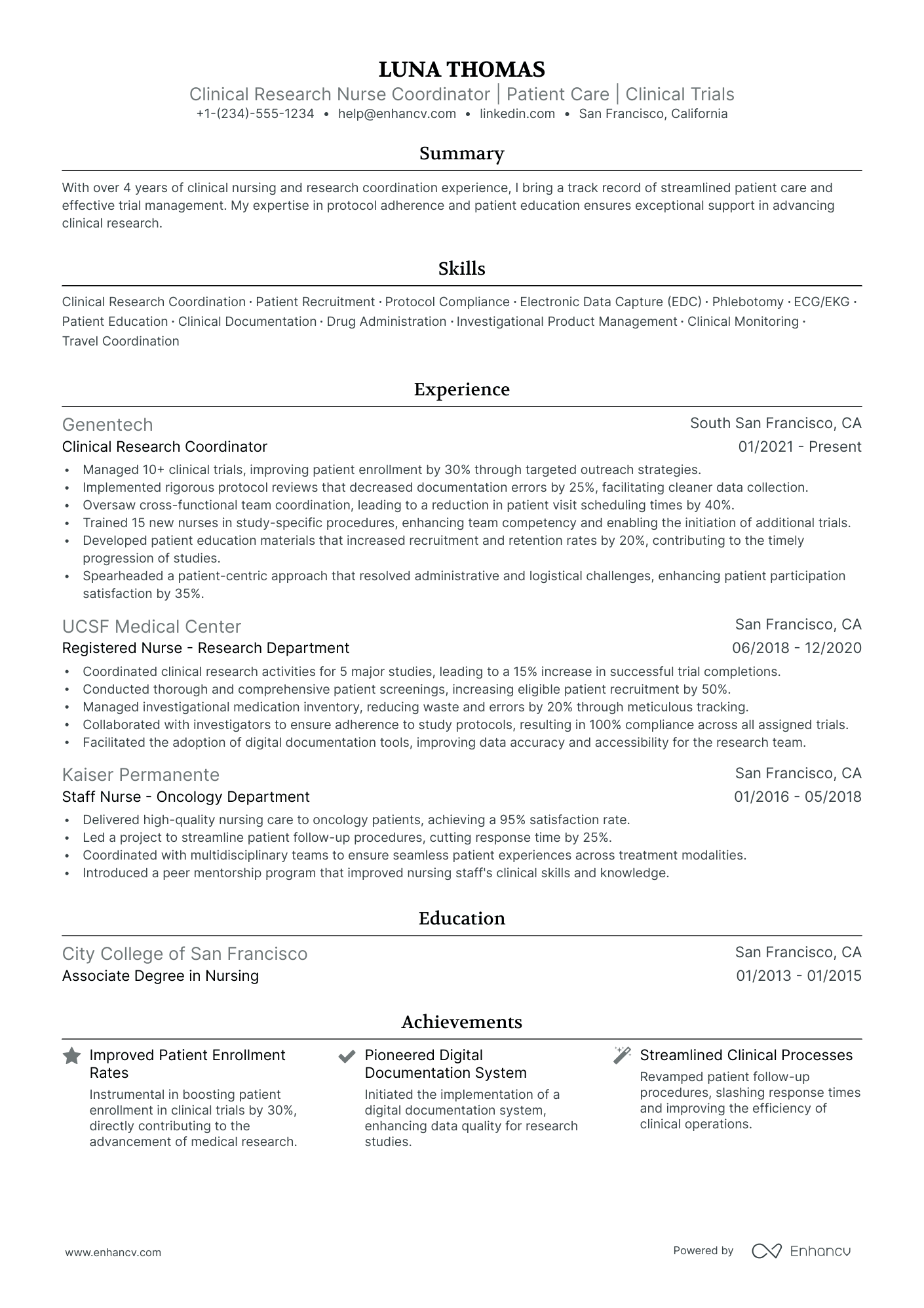 5 Clinical Research Nurse Resume Examples & Guide for 2024