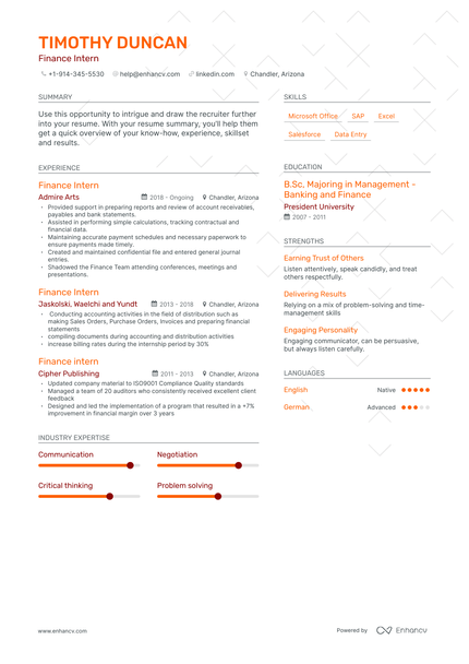 Finance Intern Resume Examples & Guide for 2023 (Layout, Skills ...