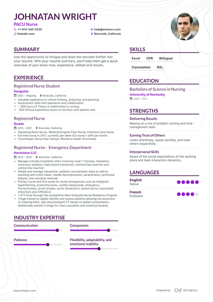 PACU Nurse Resume Examples & Guide for 2023 (Layout, Skills, Keywords ...