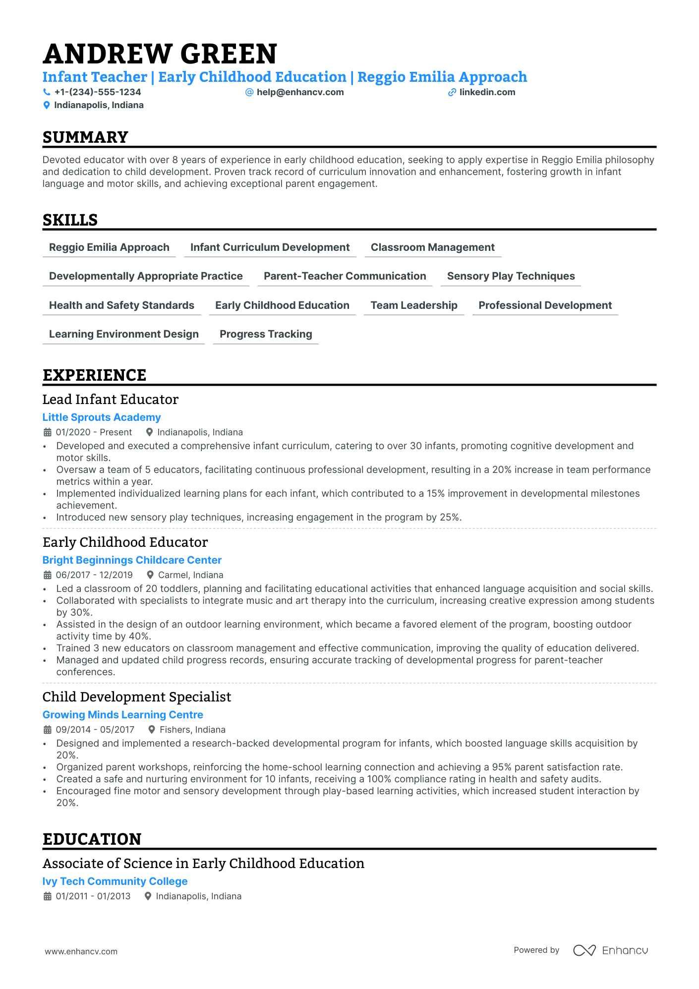 5 Infant Teacher Resume Examples & Guide for 2024