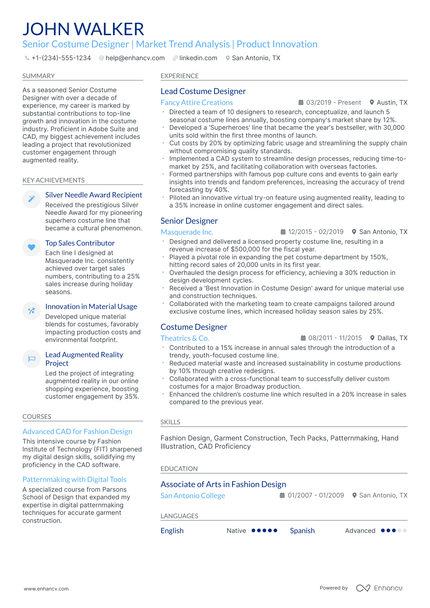 10 Costume Designer Resume Examples & Guide for 2026