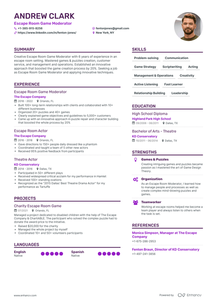 5 Escape Room Resume Examples & Guide for 2024