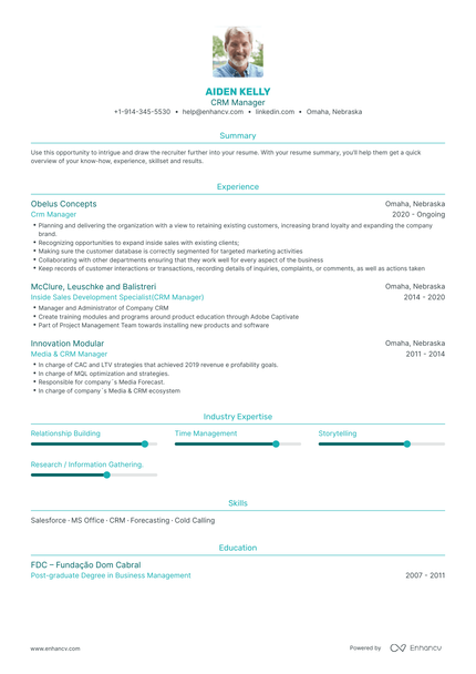 CRM Manager Resume Examples & Guide for 2023 (Layout, Skills, Keywords ...