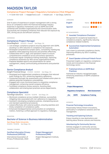 20 Compliance Manager Resume Examples & Guide for 2026