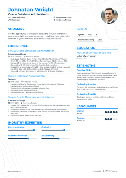 Oracle Database Administrator Resume Examples & Guide for 2023 (Layout ...