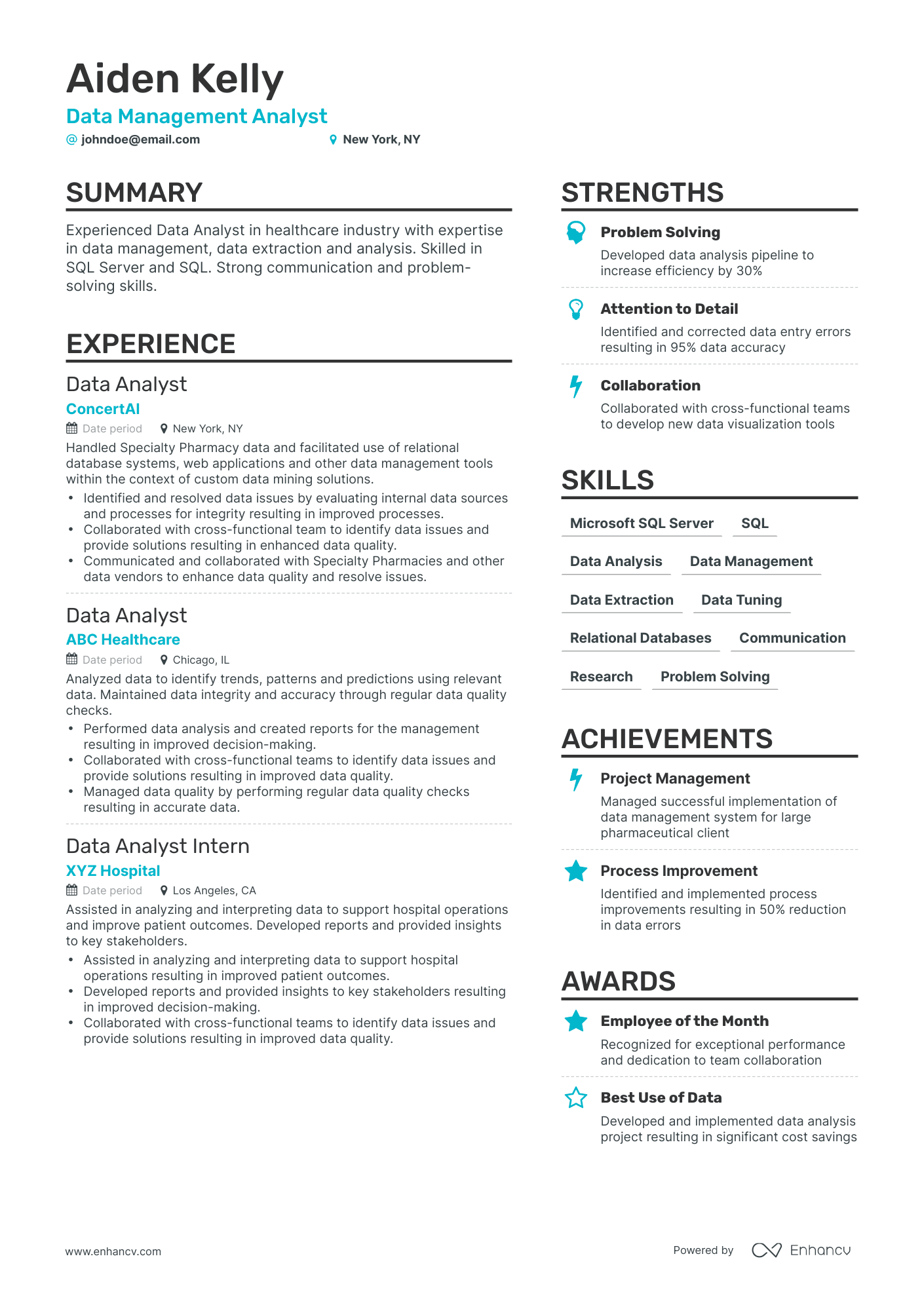 5 Data Management Analyst Resume Examples & Guide For 2024