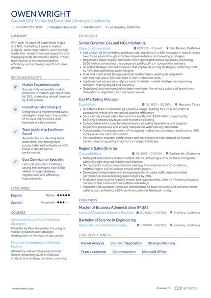 A resume example of a Chief Marketing Officer in Energy & Utilities