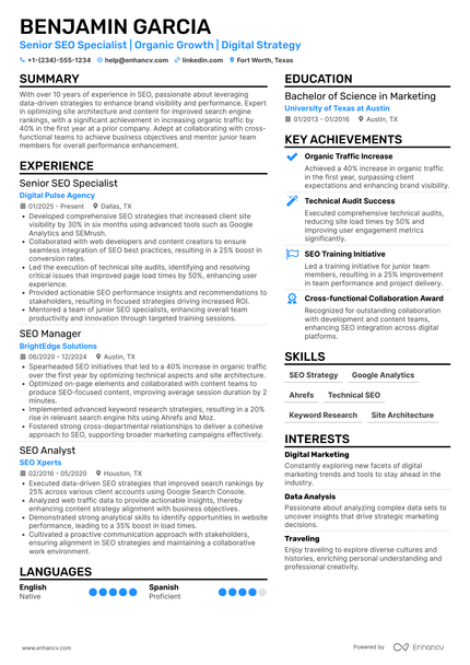 10 SEO Specialist Resume Examples, Templates & Guide for 2026