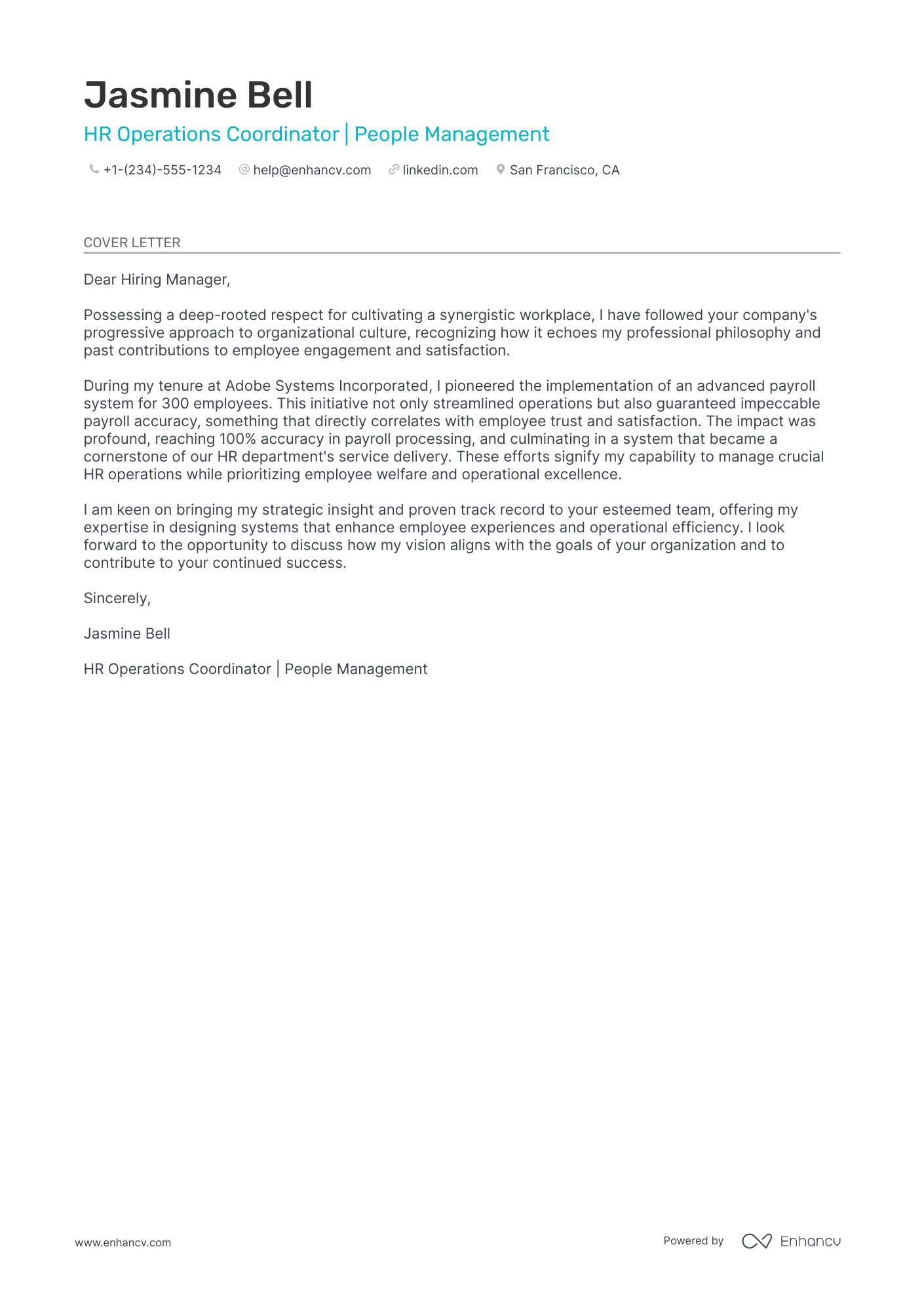 29 Professional HR Cover Letter Examples and Template for 2026 | Enhancv
