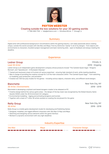 5 3D Artist Resume Examples & Guide for 2023