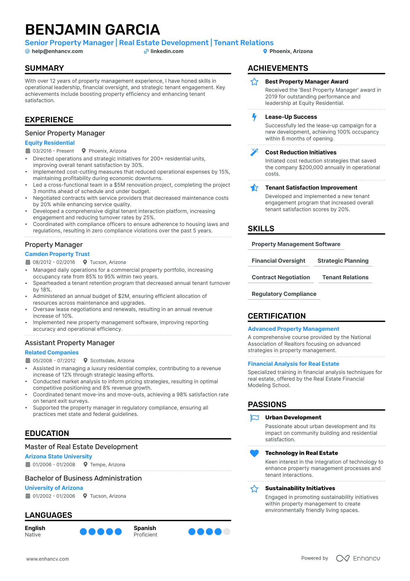 Property Manager resume example