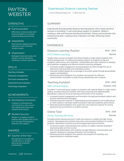 5 Distance Learning Teacher Resume Examples & Guide for 2023