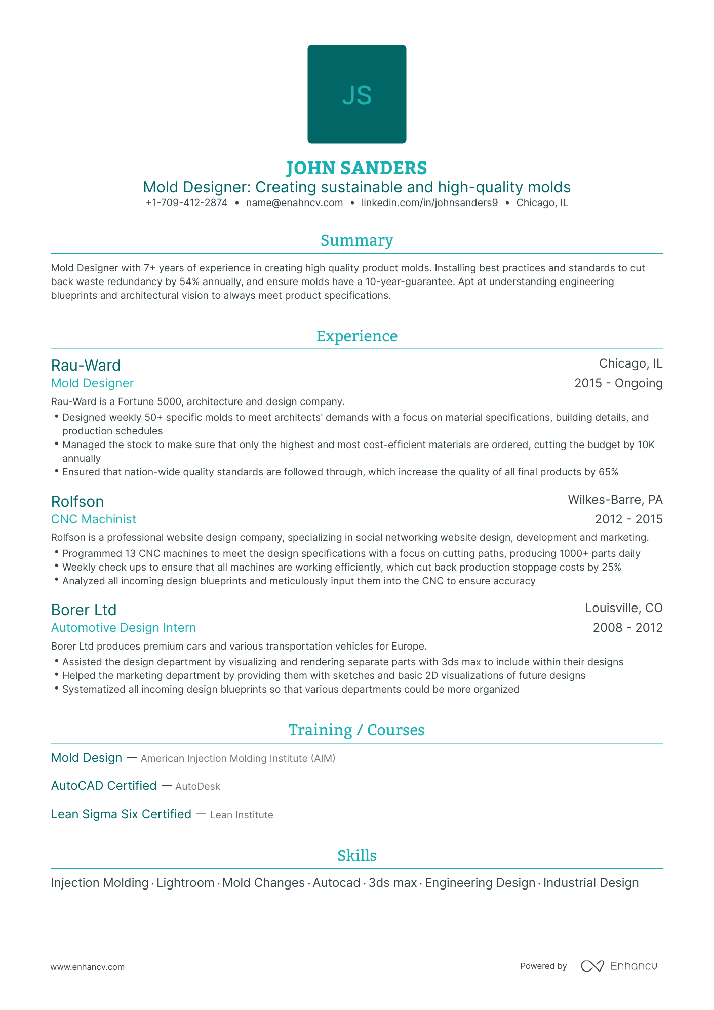 5 Mold Designer Resume Examples & Guide for 2024