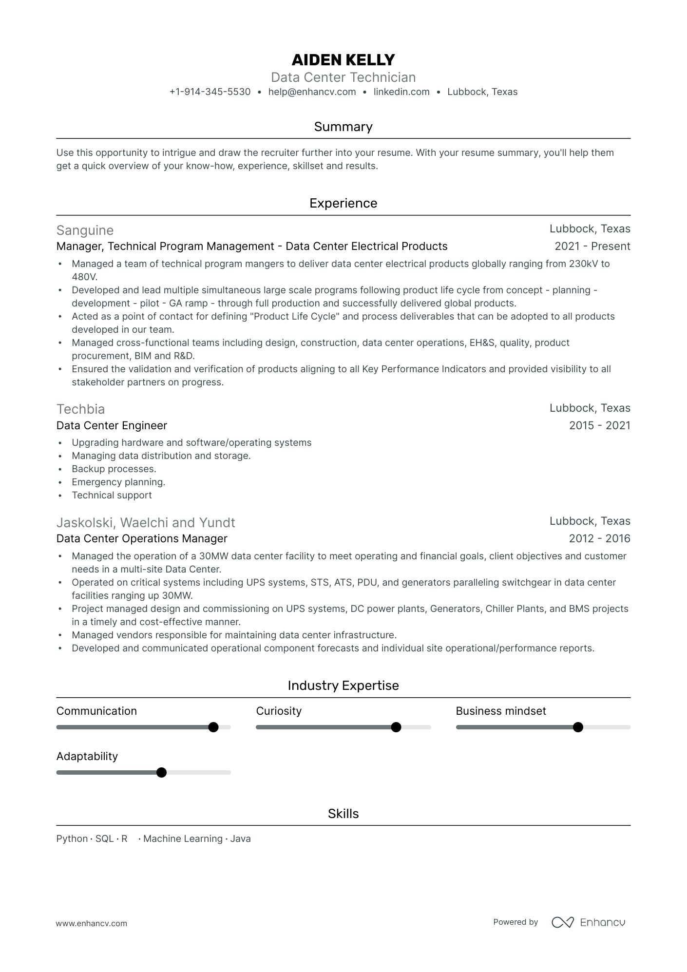 6 Data Center Technician Resume Examples & Guide For 2024