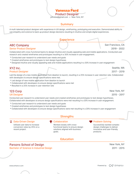 5 Product Designer Resume Examples & Guide for 2023